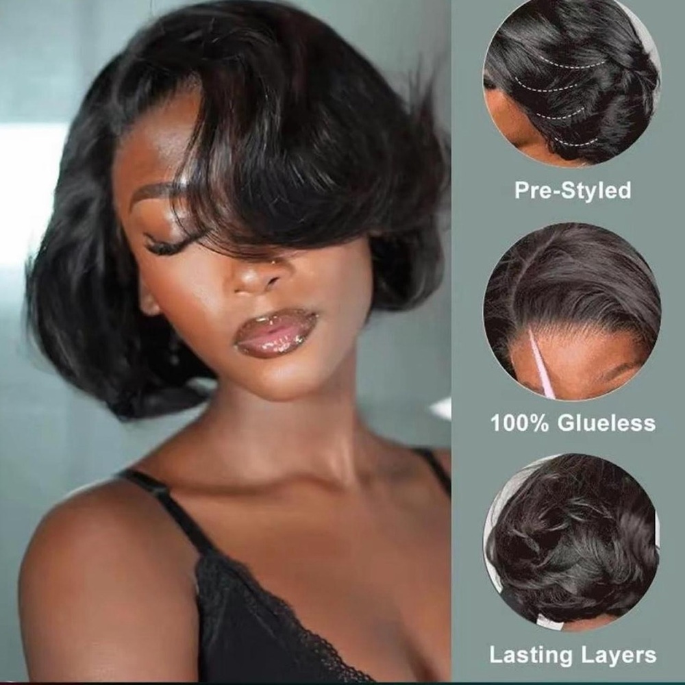 Glueless Pre-Styled Short Layered Bob Wig - Black